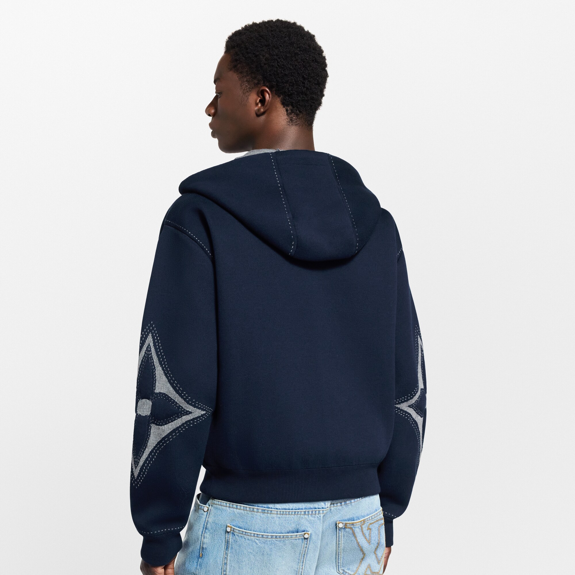 Louis Vuitton ネイビー ロゴパーカー Graphic Intarsia Zipped Cotton Hoodie - Ready-to-Wear | LOUIS VUITTON